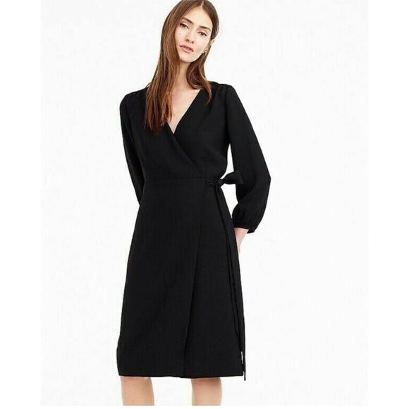 J. Crew Dresses & Skirts - J Crew Crepe Wrap Dress Long Sleeve Career Classic Wardrobe Staple Black Size 0